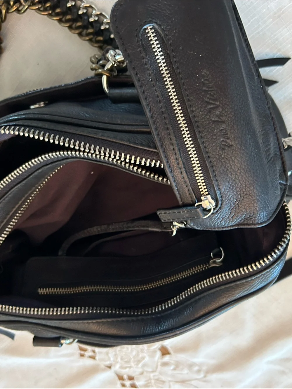 Pour La Victoire Black Leather Satchel with Chain Handles